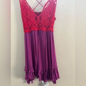 Crimson and Plum Lace Mini Dress